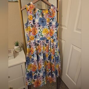 Lindy Bop Sleeveless Bright Floral Print Midi Dress Size 8 UK 12